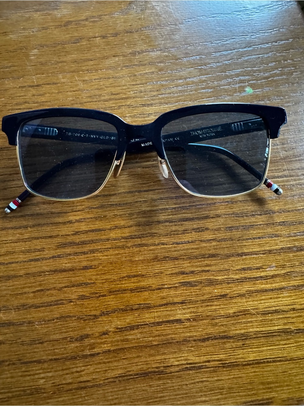 Thom Browne Black and Gold Clubmaster Sunglasses